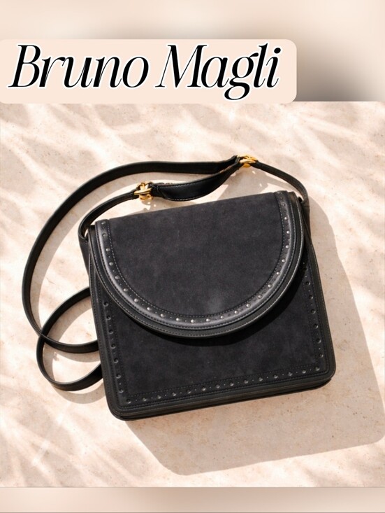 Bruno Magli Handbags - Bruno Magli Vintage Italy Made Womens Blue Suede Leather Satchel Shoulder Bag